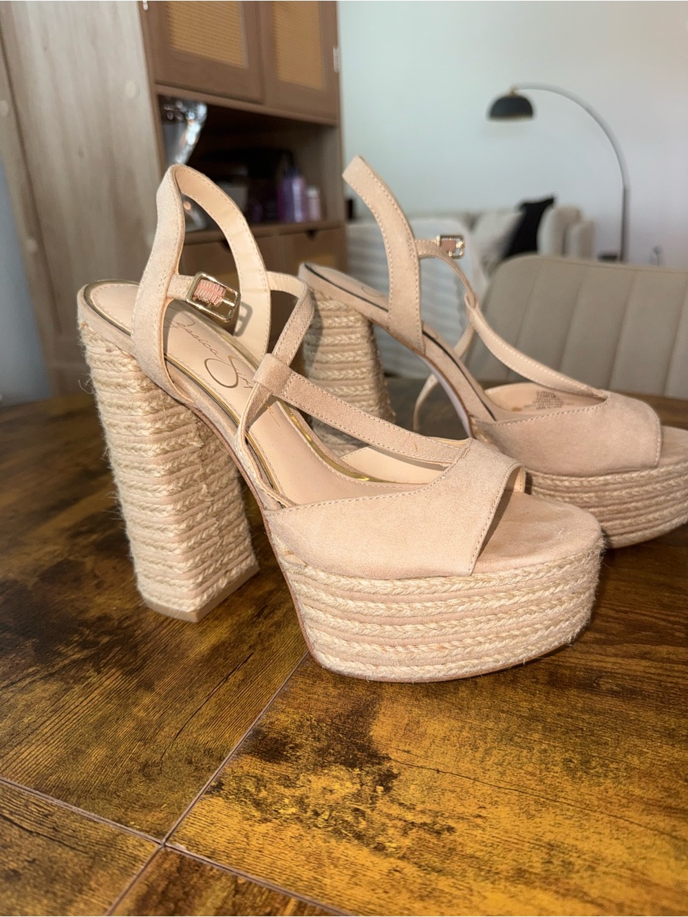 Jessica Simpson Nude Platform Espadrille Block Heel Sandals | Size 7.5